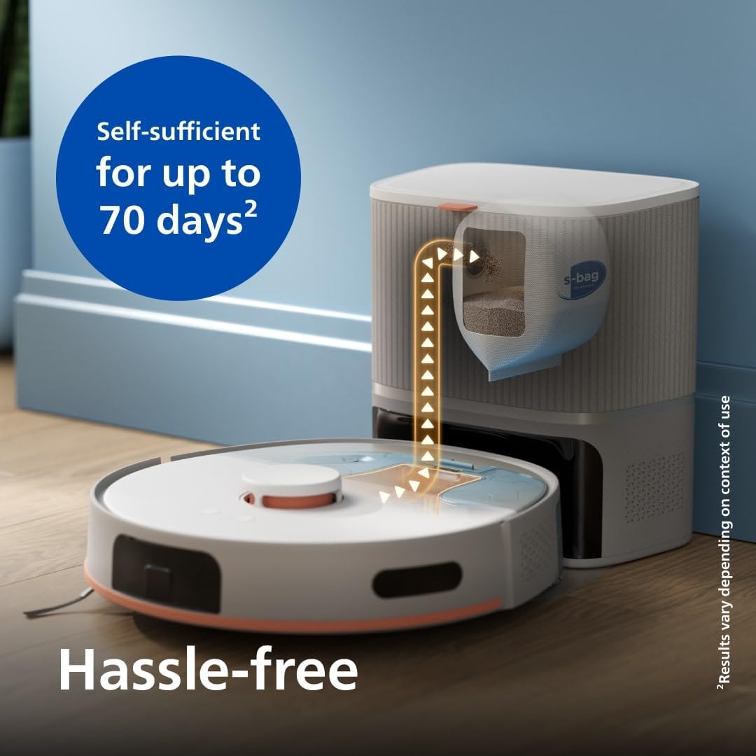 Philips HomeRun 5000 Series Aqua Robot Vacuum & Mop - 4800mAh, 10000Pa Suction, Self-Emptying Station