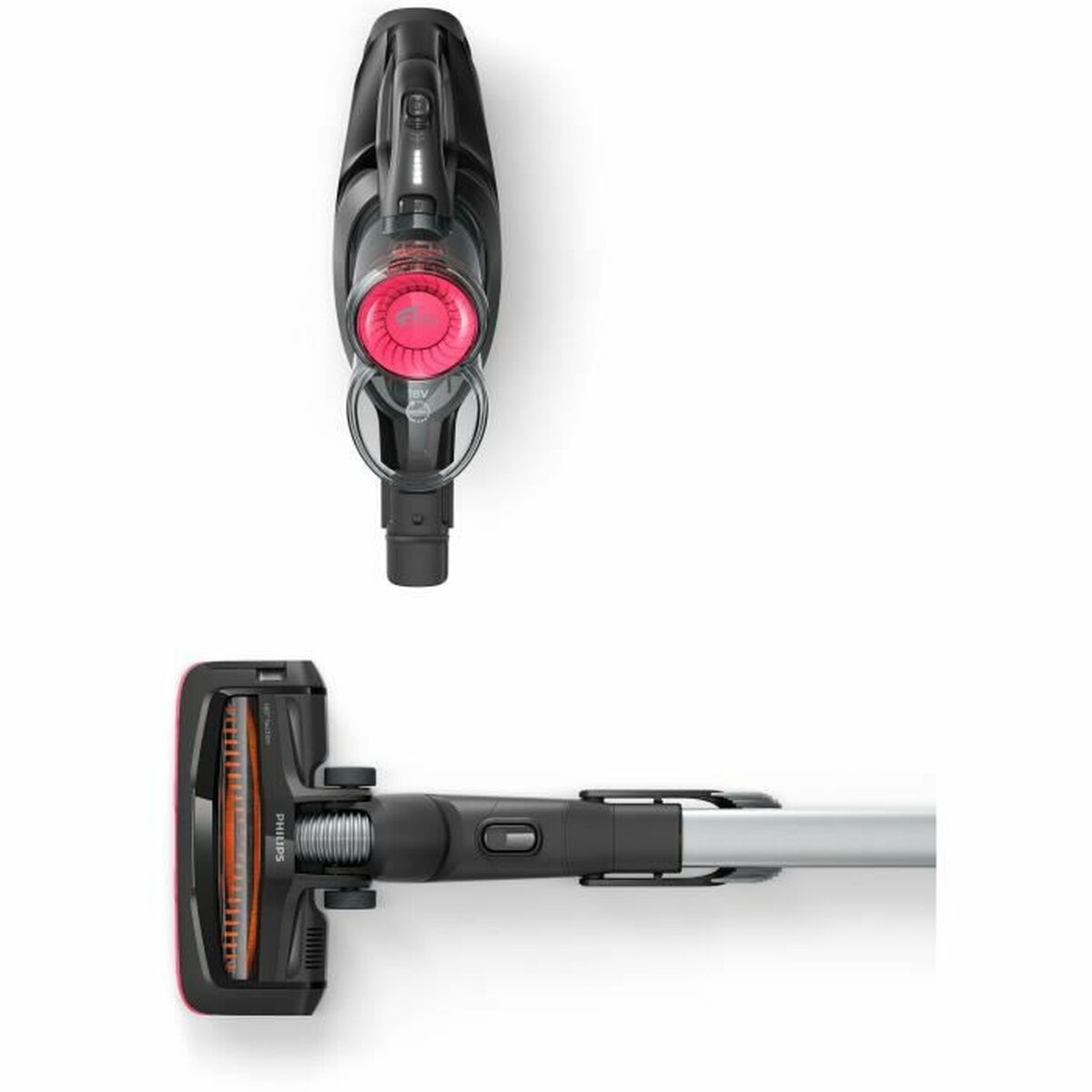 Philips SpeedPro Cordless Stick Vacuum Cleaner - 180° Suction Nozzle, 18V, Black/Red, FC6722/01