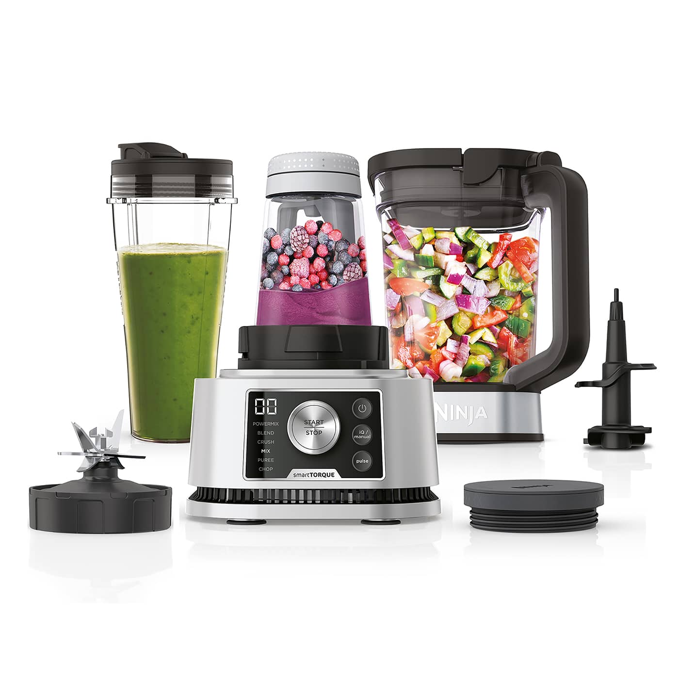 Ninja Foodi Power Nutri 3-in-1 Blender CB350EU - 1200W, 2.1L Jug, Power Nutri Bowl & Cup, Silver/Black